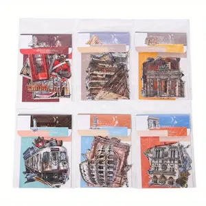 60 Travel Hard Card Stickers London, Paris, New York, Italy, Germany, Egypt, Architectural Theme European Retro Style Writing Paper DIY Notebook Decoration Scrapbook Material Sticker Pack
