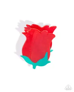 Budding Beacon - Red and Green Rose Claw Hair Clip - Paparazzi