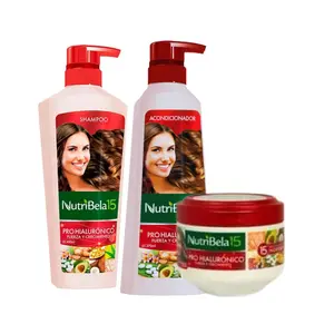 Nutribela 15 Pro Hialuronico Shampoo 400mL + Acondicionador 400mL + Tratamiento 300mL (3 Pack)