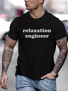 100% cotton Relaxation Engineer Massage Therapist Massage Therapy LMT Printed T-shirt, Short-sleeved Crew Neck Casual Top, Suitable For All Seasons, Men's Wear