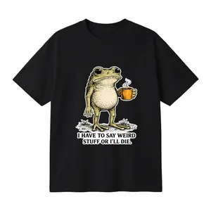 Cotton Oversized T-shirt, Unisex Tee with Quirky Frog Coffee Graphic Print, Funny Meme T-Shirt for Casual Streetwear and Coffee Lovers