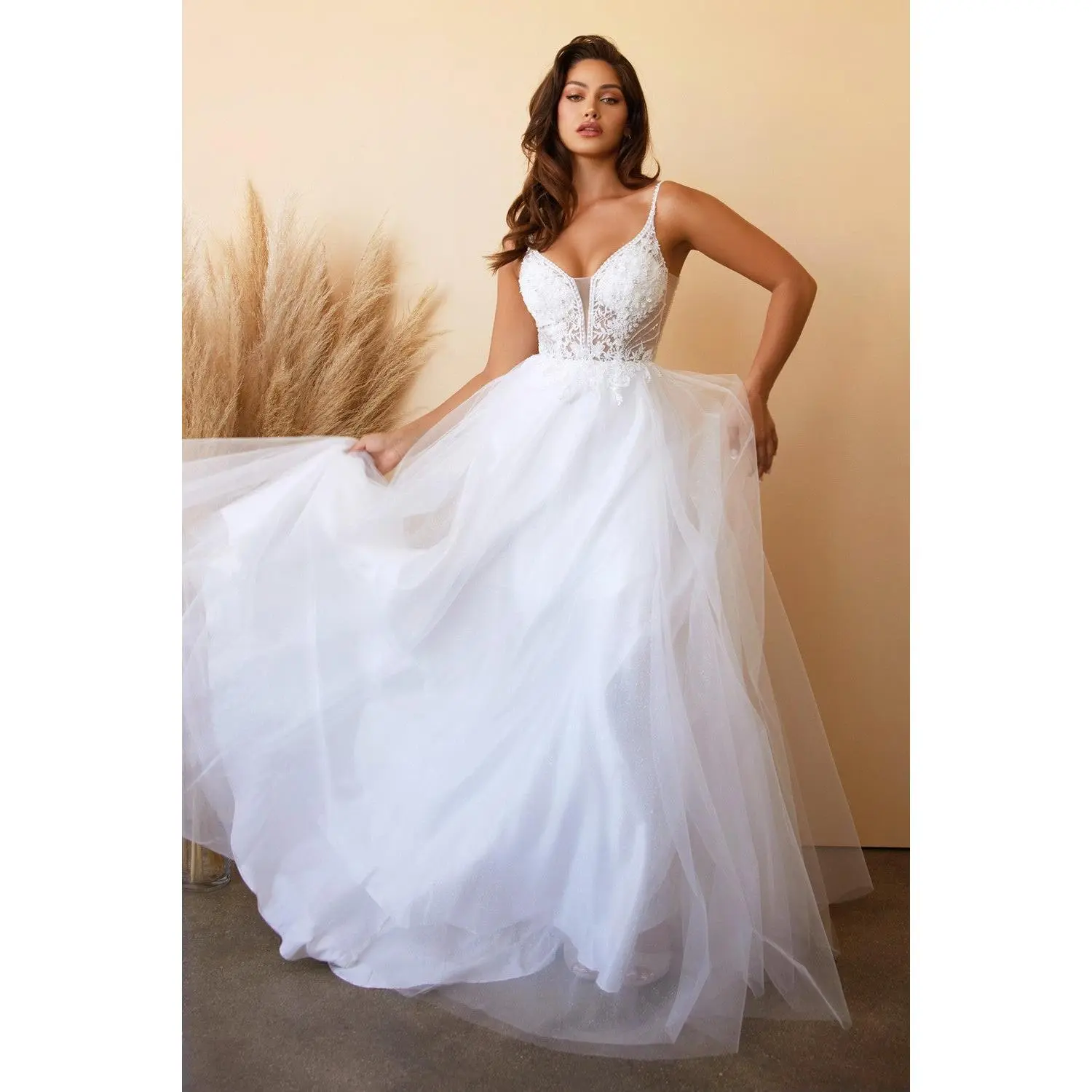 Layered Tulle A-Line Bridal Gown By Cinderella Divine -CD0195W