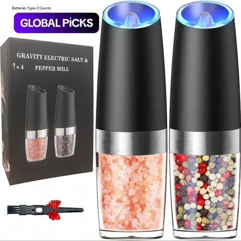 Electric Salt and Pepper Grinder Set, 1/2 Counts Battery-Powered Spice Grinder for Kitchen, Portable Handheld Seasoning Grinder (Batteries Not Included), Gift #GLOBAL PICKS