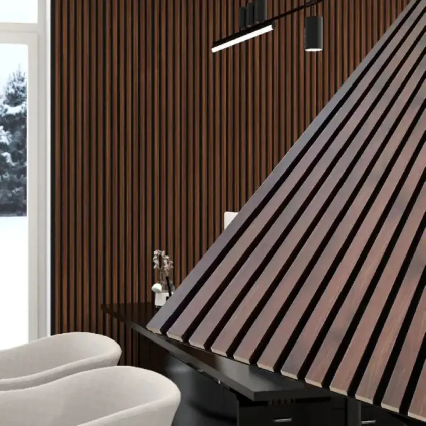 Dark Chestnut Acoustic Wall Panels, Soundproofing Wood Paneling - 94" x 24"