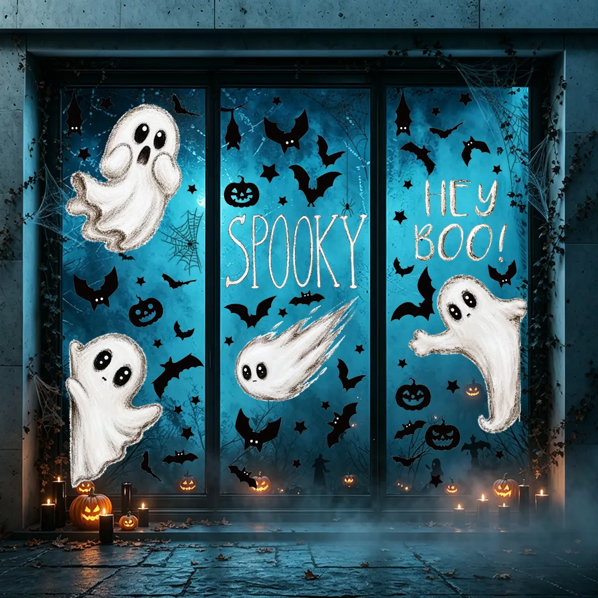 6 Pcs Halloween Static Window Clings, Double-Sided Printed  Ghost Bat Pumpkin Decals, Waterproof Reusable Glass Stickers for Home Party School Halloween Decorations
