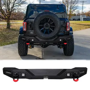 TIOYAR Steel Rear Bumper Black Texture for 2021-2025 Ford Bronco with LED Lights 2 x D-Rings Off-Road Performance