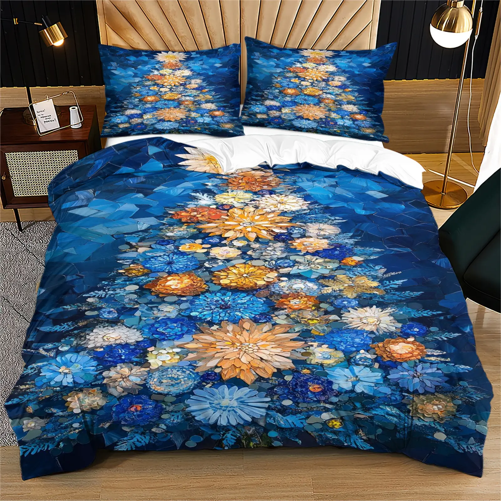 Christmas tree snowflake pattern duvet cover, suitable for young adults as a Christmas bedroom decoration gift, including 1 bed duvet cover and 1 or 2 pillowcases without a core and pillow core