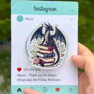 Fantasy Black Dragon Book Stack Magsafe Phone Grip - Magnetic Pop Socket & Kickstand - Reader Gift