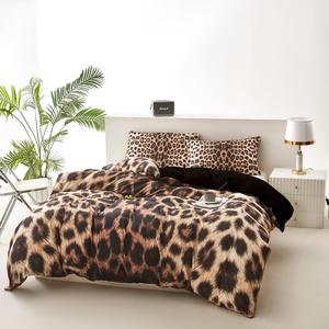 leopard print bedding set, 3 counts/set including 1 count duvet cover & 2 counts pillowcase without filler, bedding supplies for home dormitory