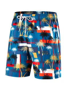 Men's Printed Drawstring Waist Beach Shorts, Vacation Style Casual Outdoor Swimwear, Perfect for Summer