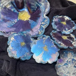 Resin flower bowl 5 matching coaster