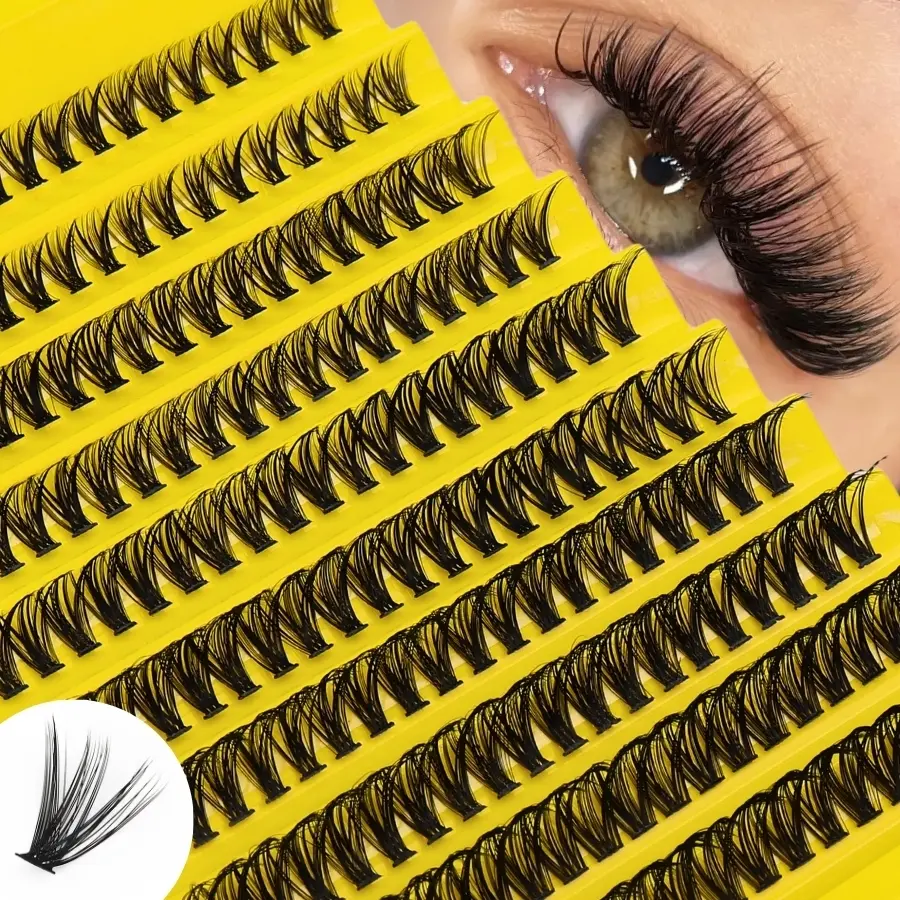 200 Cluster False Eyelashes Extension 40D, Single Root Lash Extensions 8-16mm, Mixed Volume DIY D-Curl Russian Curl Reusable, Fluffy Eyelash Clusters