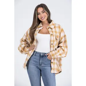 Outside Looking Pretty Plaid Shacket Long Sleeve Fit Jackets