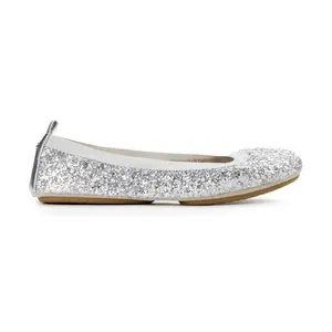 Yosi Samra Womens Samara Foldable Glitter Ballet Flats Casual - Silver