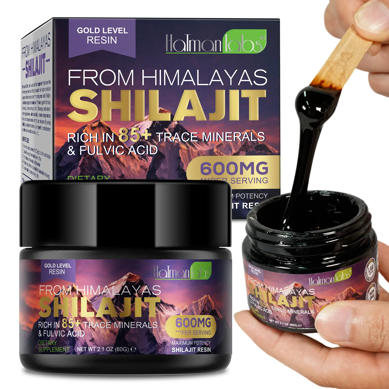 Hatmanlabs Pure Himalayan Organic Edible Shilajit Resin Brain Supporting Supplement - 600mg Optimum Potency, 85+ Trace Minerals, Fulvic Acid, Stress Relief (1 UK Healthcare Pack)
