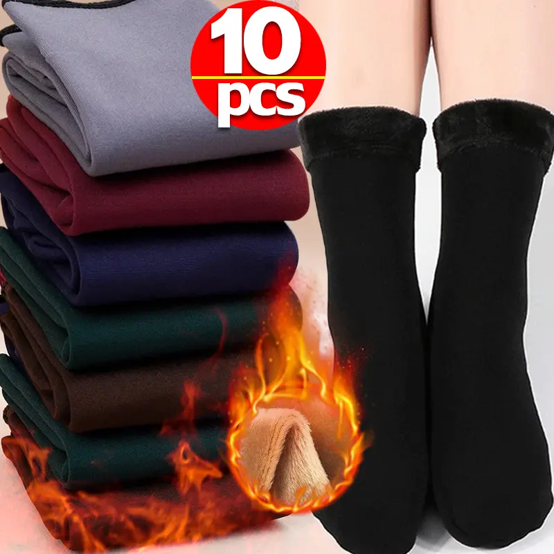 Women's Basic Nylon Crew Socks, Soft Thick Plush Lined Thermal Socks for Winter, Home and Casual Fashion Apparel, 5Pairs, Warm Thermal, Style