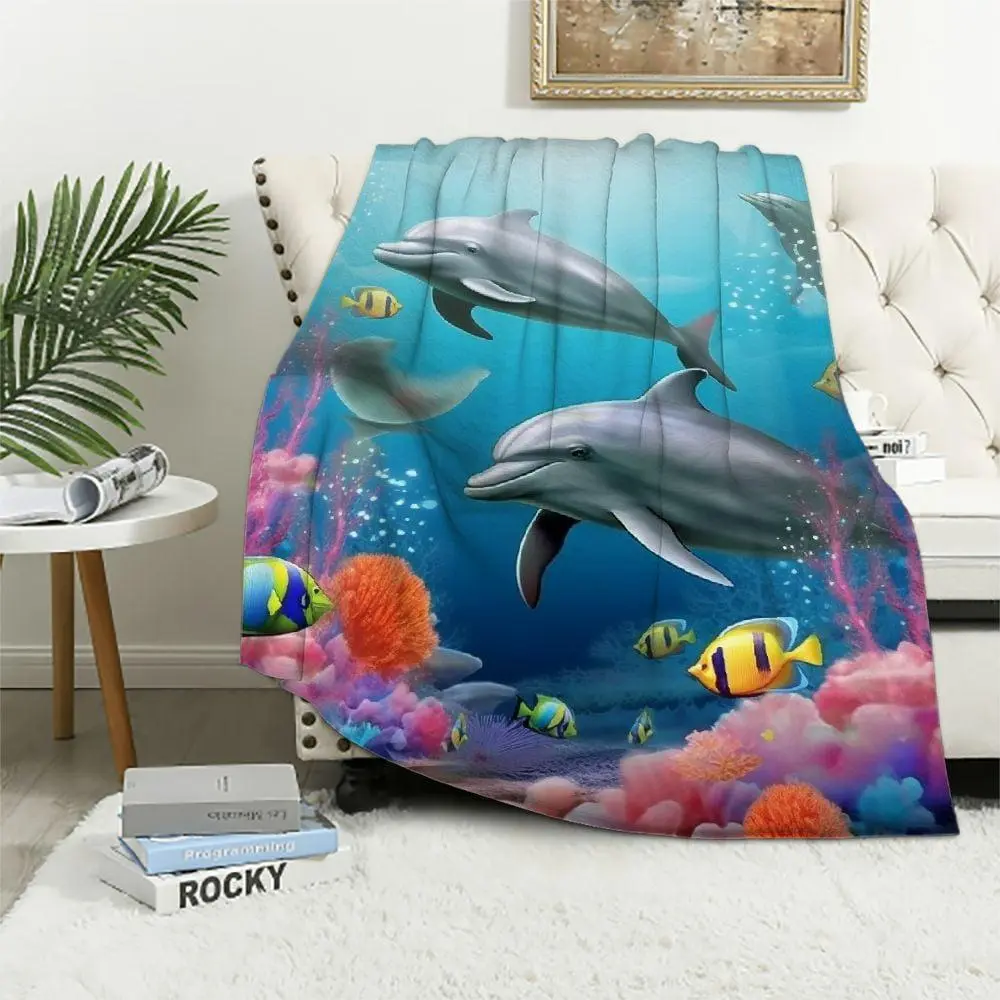 ONETECH Dolphin Underwater World Pattern Super Soft Throw Blanket for Bed Sofa Lightweight Blanket for All Seasons