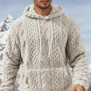 New Autumn and Winter 2025 Men's Pure-Color Hooded Warm Wool Sweater Geometric Print Hooded Sweatshirt plus size fall outfits casual versatile street punk style fit vacation Trend Print Hooded Sweater QR Code F You Hoodie season gift streetwear pullover