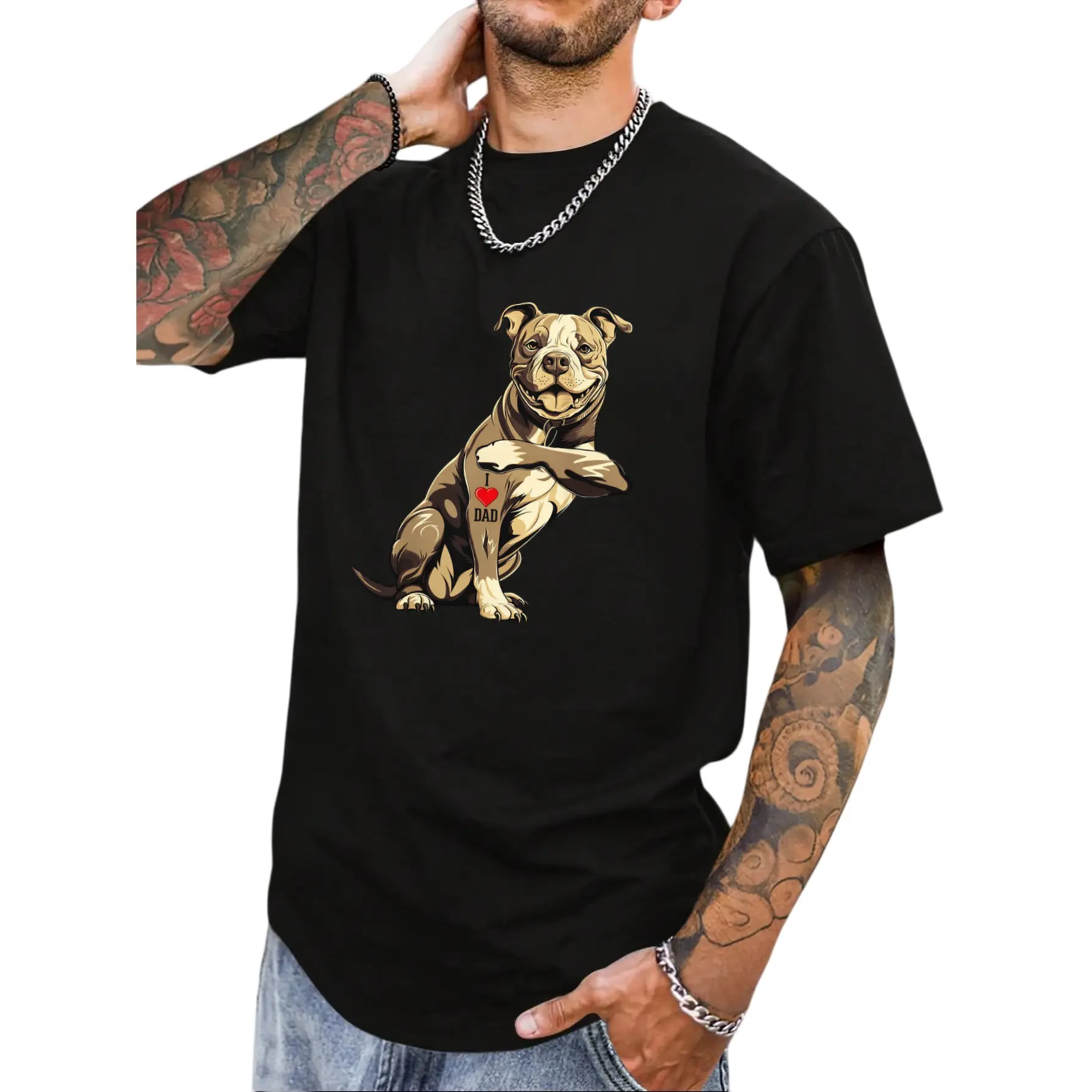 Pitbull I Love Dad Pit Bull Terrier Pettie Dog Owner Father T-Shirt