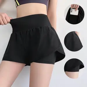 Sporting shorts women's fake two-piece thin style anti-bare-buttock fabric fitness running high-waist slimming yoga casual pants