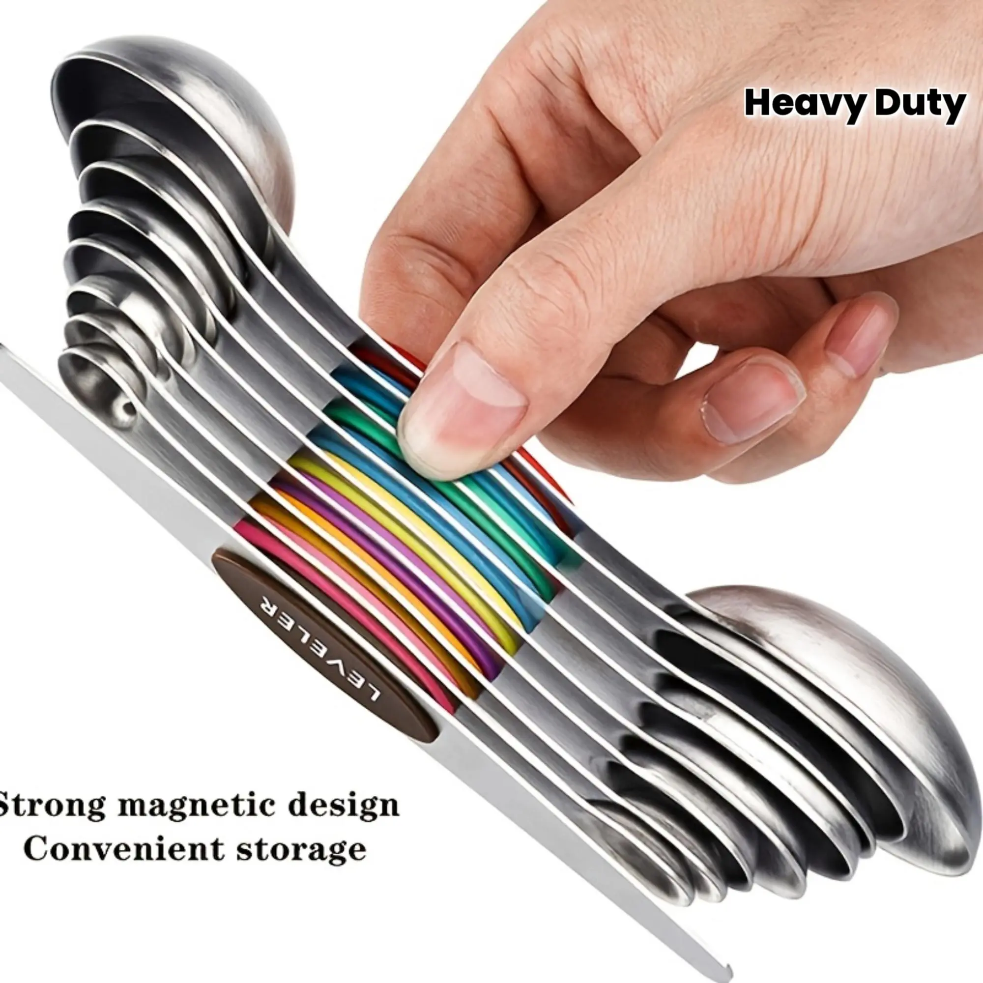 9pcs Magnetic Measuring Spoons Set | Dual Side Teaspoon, Heavy Duty Stainless Steel with Leveler, Suitable for Measuring Dry and Liquid Components, Brand: JoolKos