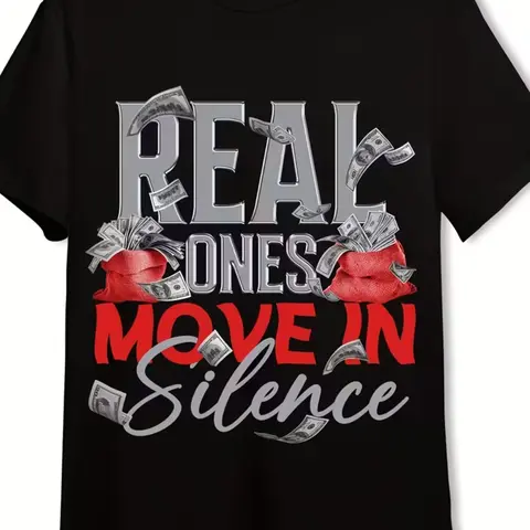 Men'S  T-Shirt, Eye-Catching Coin Print And "Real Men Don'T Argue" Slogan - Red Dollar Sign Design, Loose Casual Short-Sleeved Round Neck Breathable T-Shirt, Suitable for Casual Wear, Comfortable in for All Seasons, Ideal Gift for Men