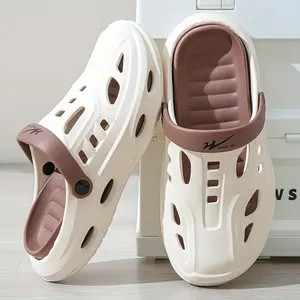 Chic Men's Trendy Hollow Out Colour Block , Comfy Non Slip Durable Backless Slides For Men's Outdoor Activities