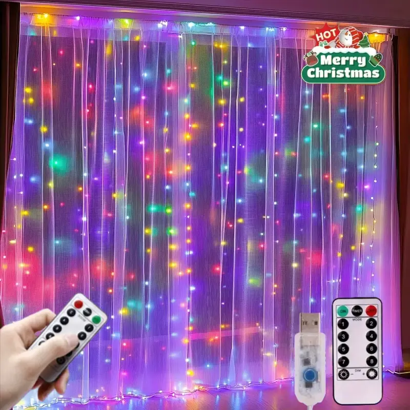 300LED Vintage Multi-Color Fairy Curtain Lights, USB Powered, Remote control, Indoor/Outdoor Hanging Decor for Christmas, Weddings, Parties, Bedroom - Durable Plastic String Lights for Festive Ambiance, Lights for Decoration, Led Dimmable, Decorative