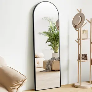 59"x16" Arched Full Length Mirror Standing or Leaning with Aluminum Alloy Thin Frame Black Classic Design for Bedroom or Cloakroom Decor Classic Style