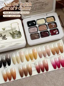 9-Color Ancient Tea Horse Road Patting Gel Set - Earthy Brown & Muted Terracotta Hues With Vintage Charm, Perfect For Boho Girls' Cultural Nail Art & Festival Looks, Easy Apply & Long-Lasting