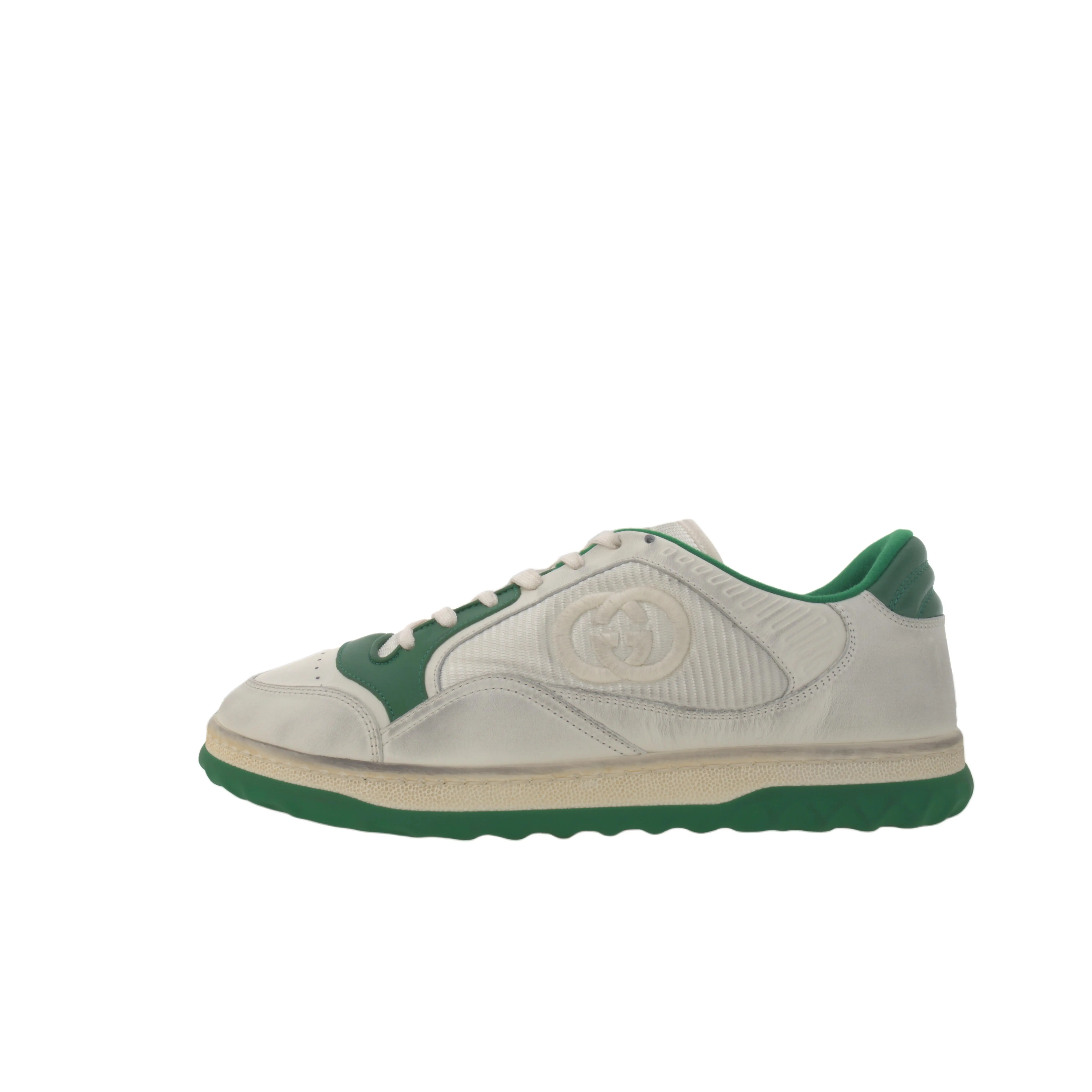 Gucci MAC80 Low-Top Lace-Up Casual Sneakers for Men – White and Green Distressed Design Verifiable, with credentials and supporting global authentication