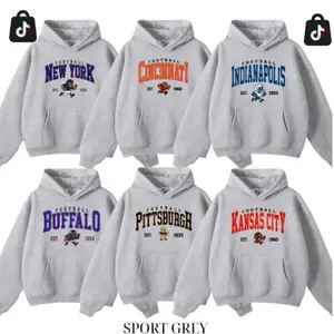 [Sale off 50%] Vintage All Team Football Mascot Hoodie Sport Grey, Throwback Est. Year Graphic Pullover UJ9