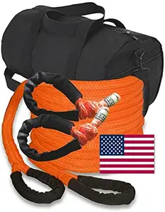BILLET4X4 U.S. Made 1 inch X 25 ft Safety Orange Safe-T-Line Kinetic Snatch Rope with Soft Shackles (Pair) & Heavy-Duty Carry Bag - 4X4 Vehicle Recovery
