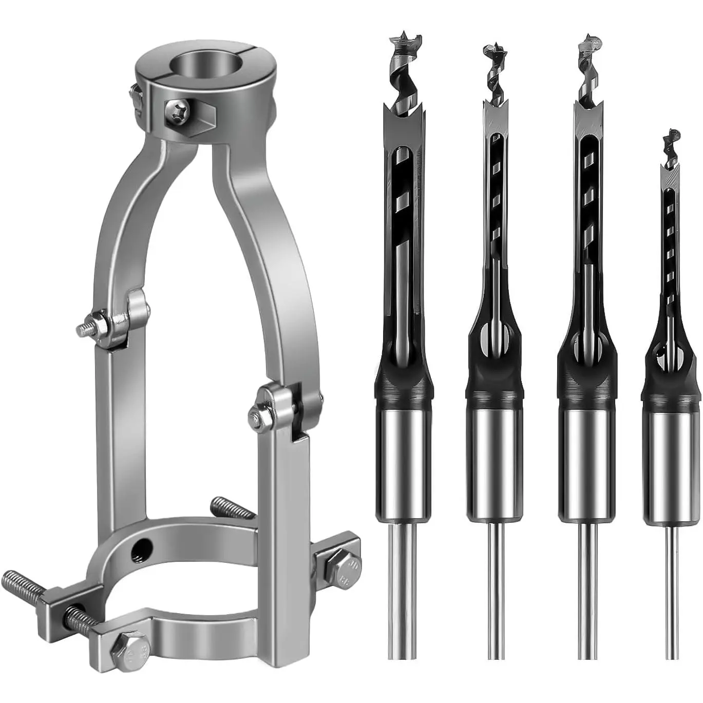 Square Hole Drill Bit Adapter and Square Hole Drill Bit Set for Wood Mortising Attachment Drill Press Hollow Chisel Mortise Drill Tool for Mortise Machine (5 Pcs,1\/4, 5\/16, 3\/8, 1\/2'')