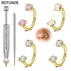 ROTUNOE Nose Rings Hoop L Shape Nose Studs Stainless Steel Nose Screw Bone Flat Top Diamond Opal Heart High Nostril Piercing Jewelry for Women Men