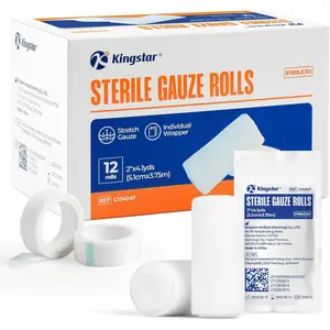 Sterile Gauze Rolls, 2in x 4.1 Yards, Conforming Stretch Gauze Bandage, Pack of 12, Firm Support for Dressings and Splints, Latex-Free First Aid Supplies Individually Wrapped with Bonus Tape