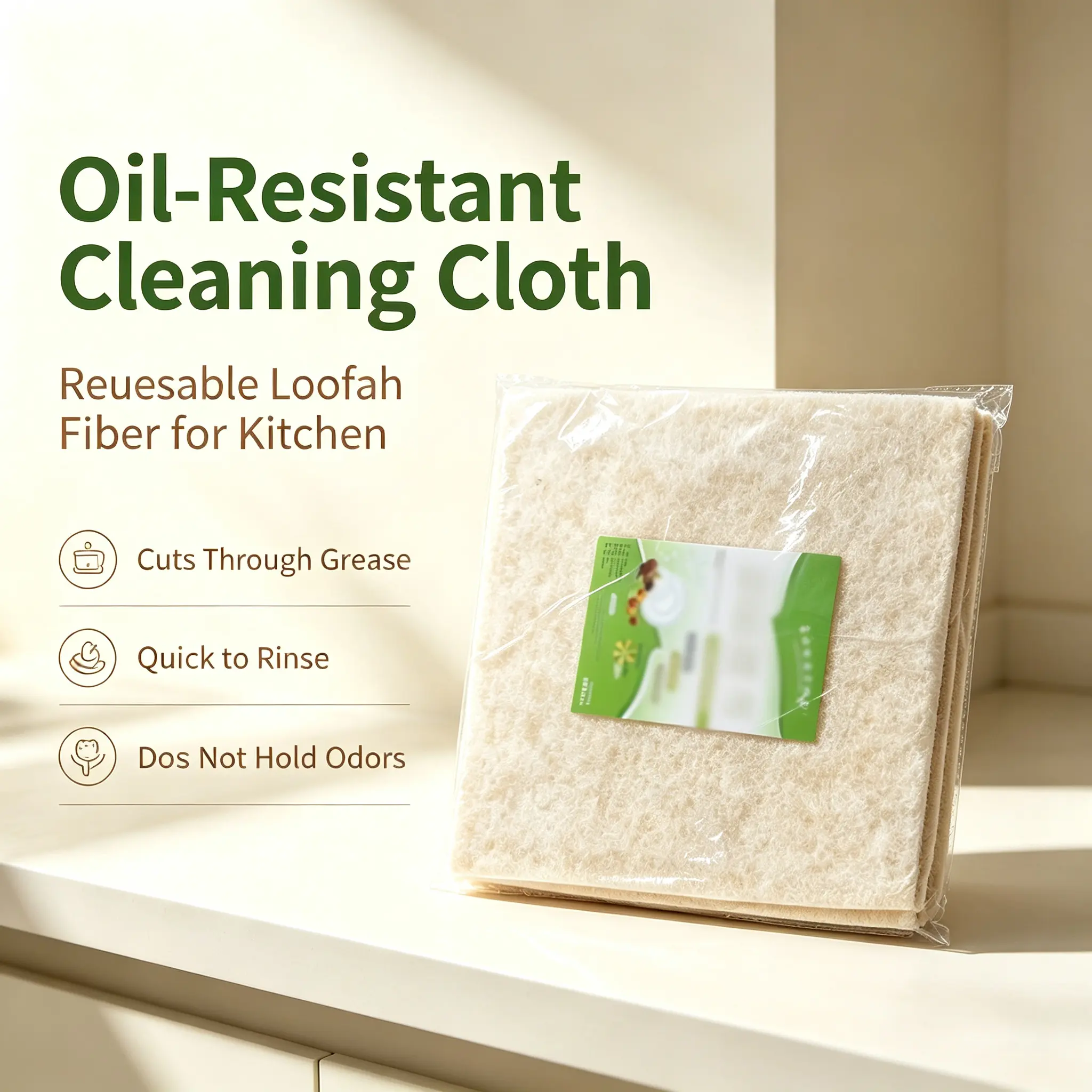 Natural Loofah Fiber Dish Cloths, Oil Resistant Reusable Kitchen Cleaning Rags, Quick Rinse, Less Soap Needed, Non-Greasy Absorbent Dish Towels for Washing Dishes, Countertops & Cookware