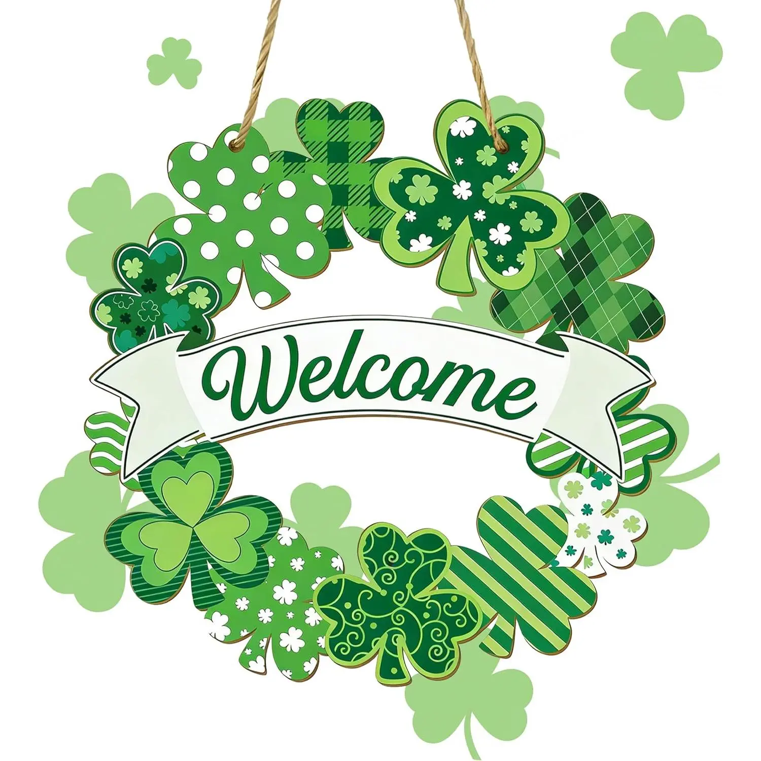St. Patrick's Day Decoration, Wooden Shamrock Door Wreath for Front Door Sign, Wall Signs Shamrock Clover Spring Decoration, Irish Sign Welcome Hanging for St. Patrick's Day Home Decor Party