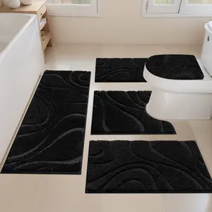 [Deals for You Days] HEBE Washable Bathroom Rugs Sets 5 Piece, Soft Absorbent Microfiber Bath Mat for Bathroom, Non Slip Washable Bath Rug Set with Toilet Cover, Bath Runner and U-Shaped Contour Toilet Rug summerwins