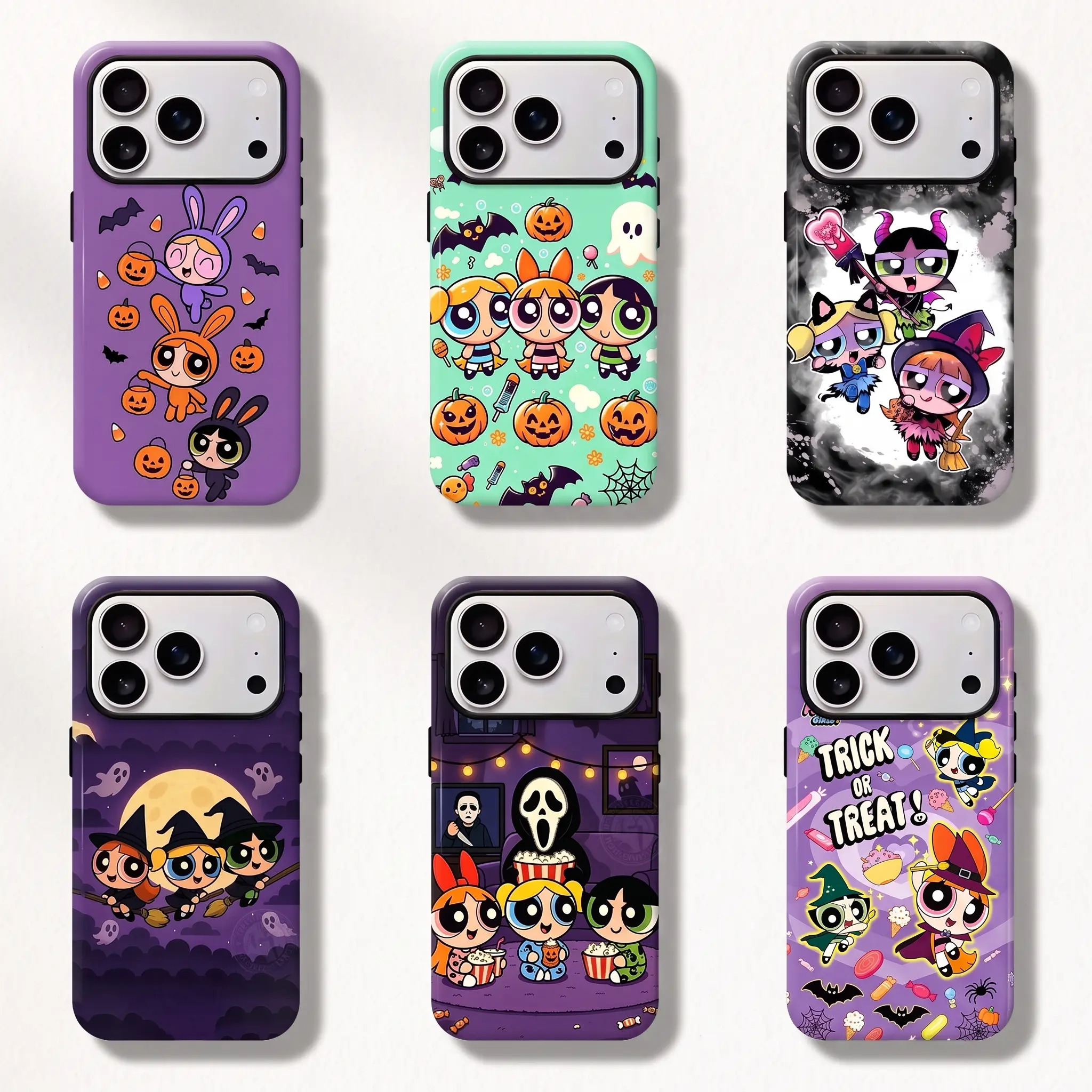 Halloween Kawaii Powerpuff Girls Film Shell Painting Phone Cases for iPhone 17 Pro Max 16 15 14 13 12 11 Pro Max Air, Plus- Shockproof Protective Smartphone, Cellphone, Handheld Device Covers, Ideal Christmas/Birthday Gifts for Protection-Focused Users