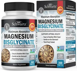 Magnesium Bisglycinate - Highest Absorbed Magnesium for Muscle, Bone & Joint Support, Non-Laxative, Fully Buffered - 360 Capsules