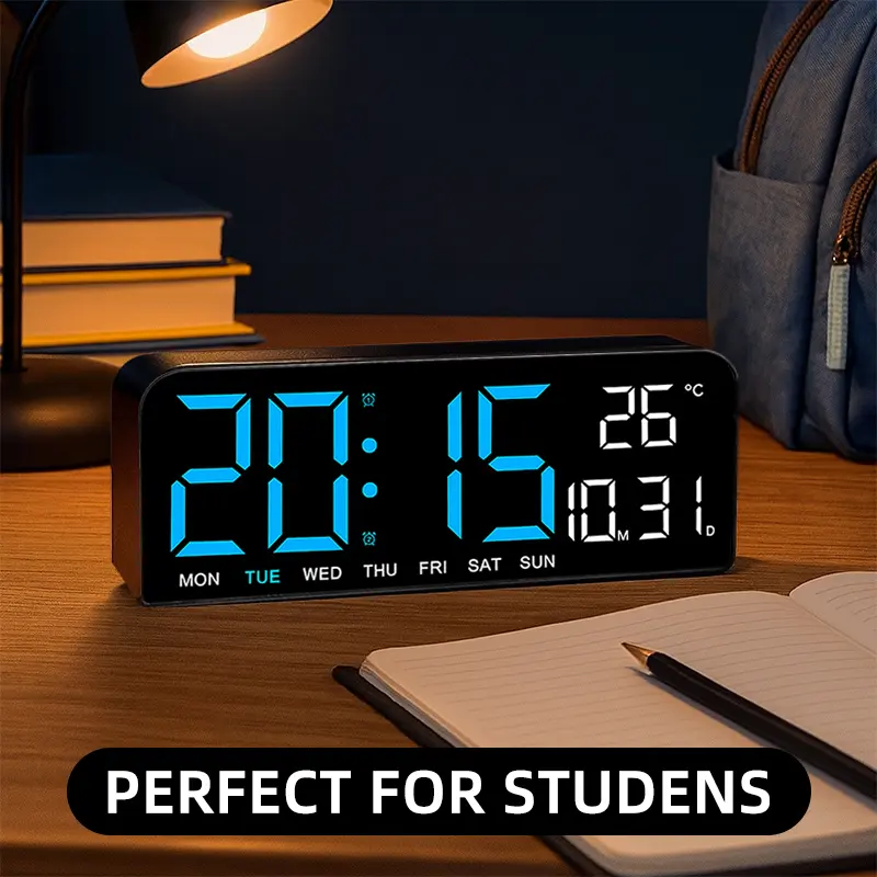 TIMESS Cr Series Large-Screen LED Alarm Clock with 9" HD Display, Day of the Week, Temperature & Humidity, Three-Color Blue Light , Dual Alarm,Bedroom Desk Dorm Homedecor,  cute room stuff summerwins