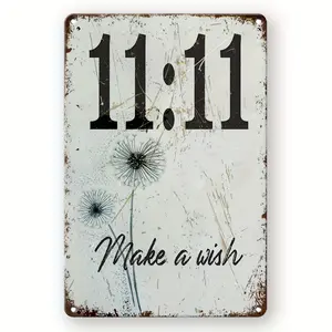 Rustic Metal Sign 1pc Make A Wish Vintage-easy hang wall art，Inspired Wall Decor 12"x8" Durable Fade-Resistant Retro Distressed Dandelion Design for Home Bar Man Cave Garage Vintage Wall Art Decoration Print Aluminum Tin