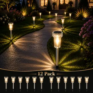 DERAYSION  Upgraded Solar Pathway Lights Outdoor8/12 Pack, Dusk to Dawn Auto On/Off Waterproof Solar Garden Lights, 360° Starburst Glow LED Path Lights for Yard Walkway Driveway Landscape Decor, Solar Patio Lights, Outdoor Pathway Lighting