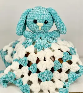 Made to Order:  White & Aqua Snuggle Bunny Lovey Security Blanket