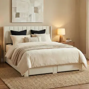 Gaomon Queen Upholstered Platform Bed Frame with Storage Drawer, Heavy-Duty Steel Framework, Wooden Slats, Tufted Headboard Bed Frame, No Box Spring Required, Upholstered Bed Frames