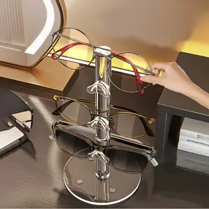 Acrylic Multi-Grid Eyeglass Holder, Desktop Organizer for Sunglasses, Reading Glasses, Sunwear, Elegant Makeup Vanity Display Rack