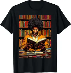 Black Man Reading Book Black History Month Book Lover Afro T-Shirt