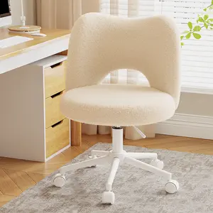 【Star Furniture】Raybee Vanity Swivel Chair with Backrest, Faux Fur Ultra-Plush Fleece, Silent Rolling Wheels, Height Adjustable Comfy Reading Chair Cute Armless Velvet Office Chairs for Girls Makeup Room Gift, Bedroom & Home Furniture [LoveatFirstFind]