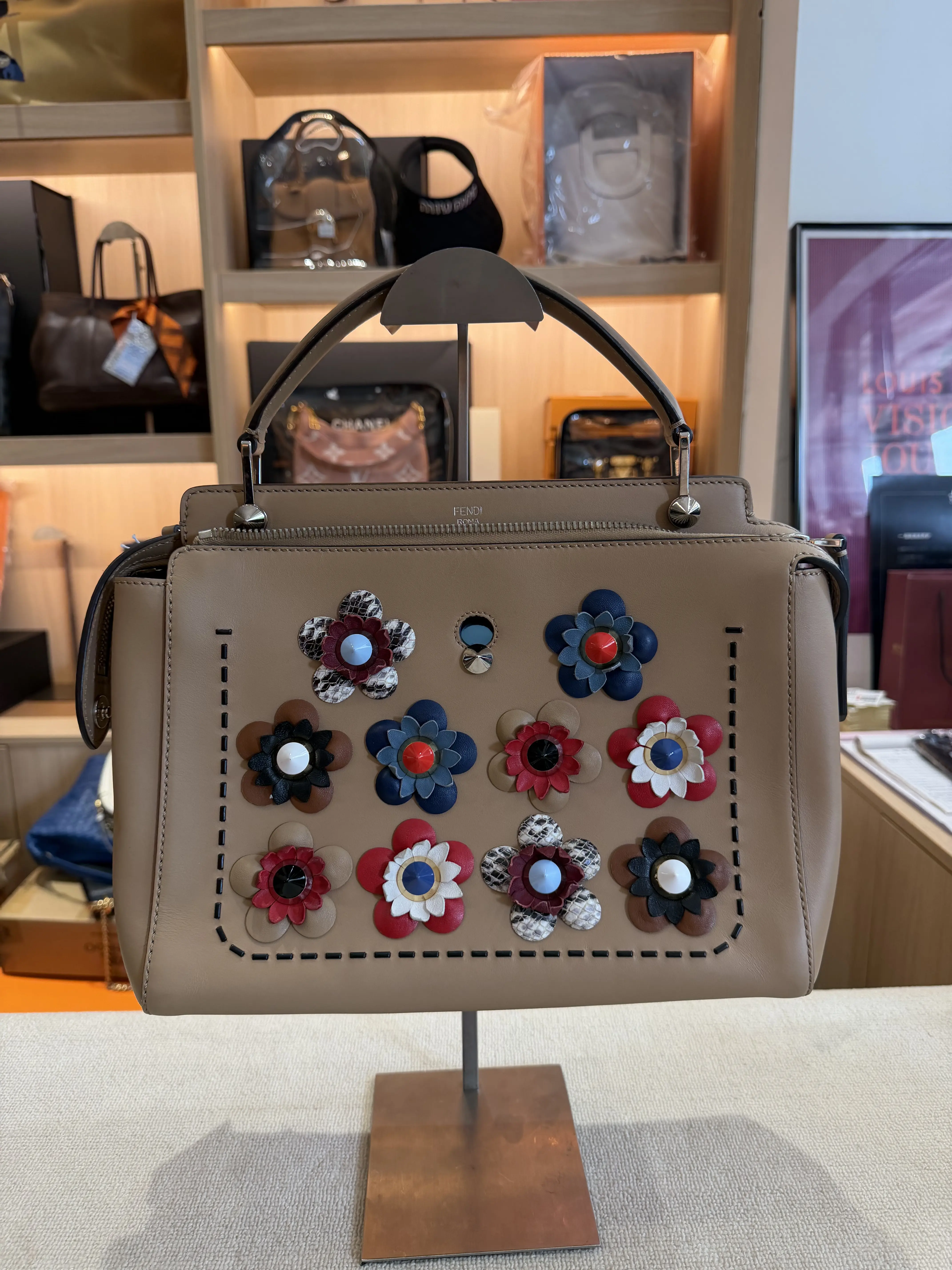Pre-owned FENDI Dotcom with 3D Flower Appliqués Shoulder Bag